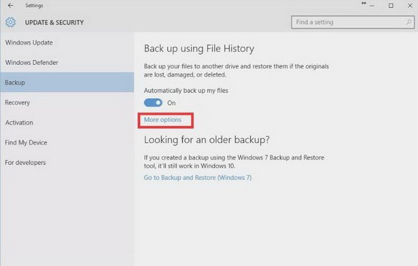 File History در ویندوز 10