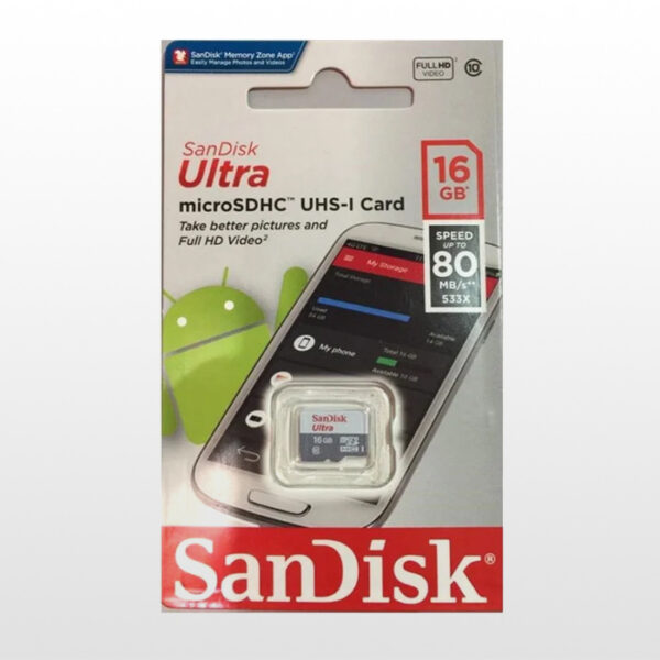 کارت حافظه سندیسک Sandisk Micro SD Ultra U1 16GB 80MB/S 533X