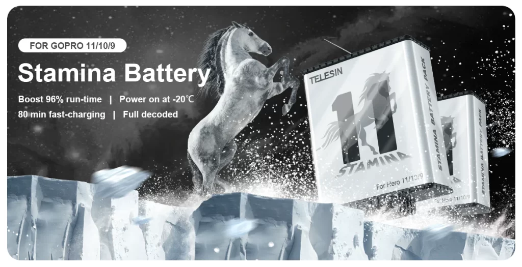 ELESIN High Performance Stamina Battery Support -20°C for GoPro Hero 9/10/11